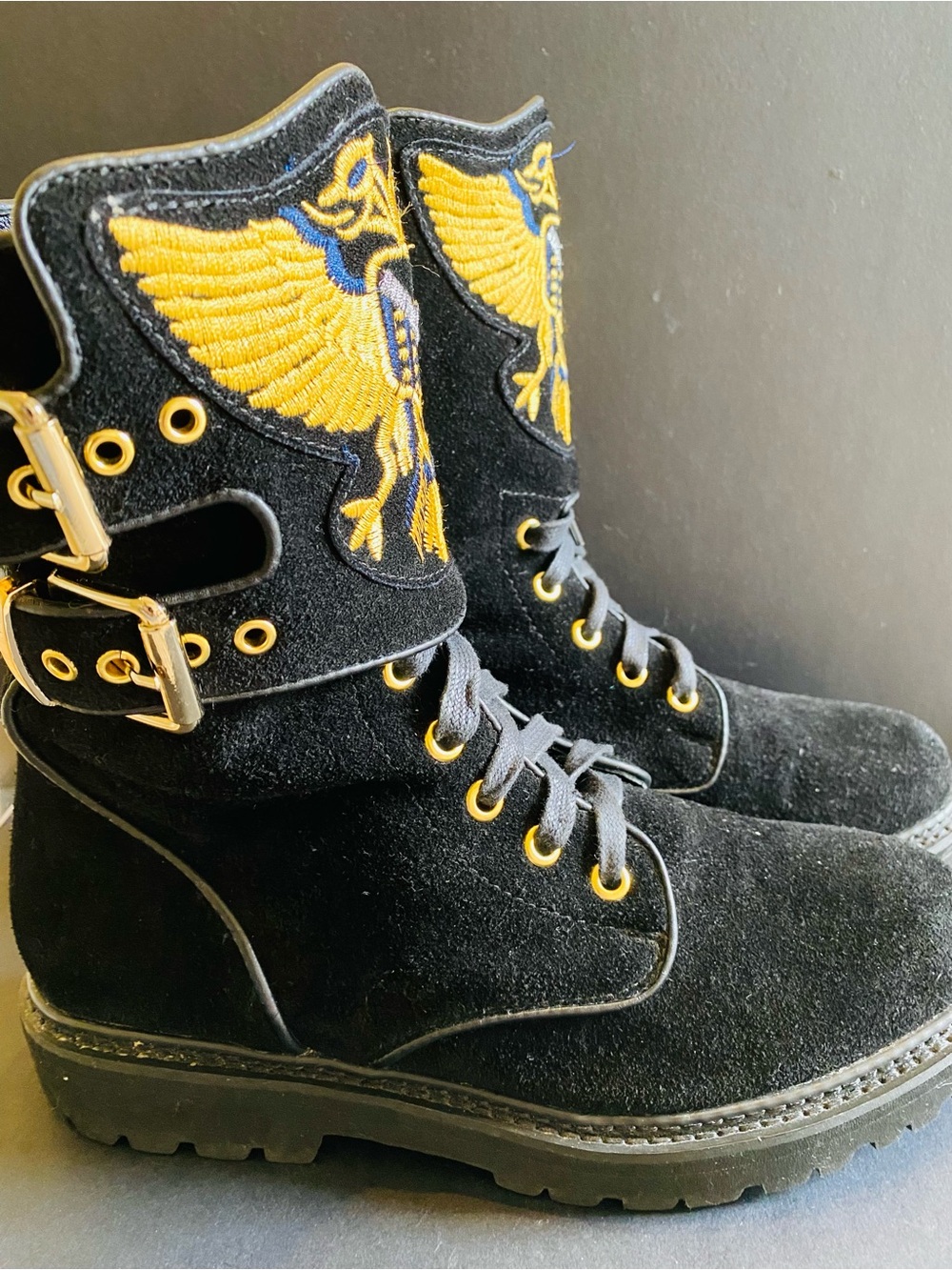 🛍️Balmain Authentic Black Suede Eagle Ranger Combat Boots - Picture 5 of 15